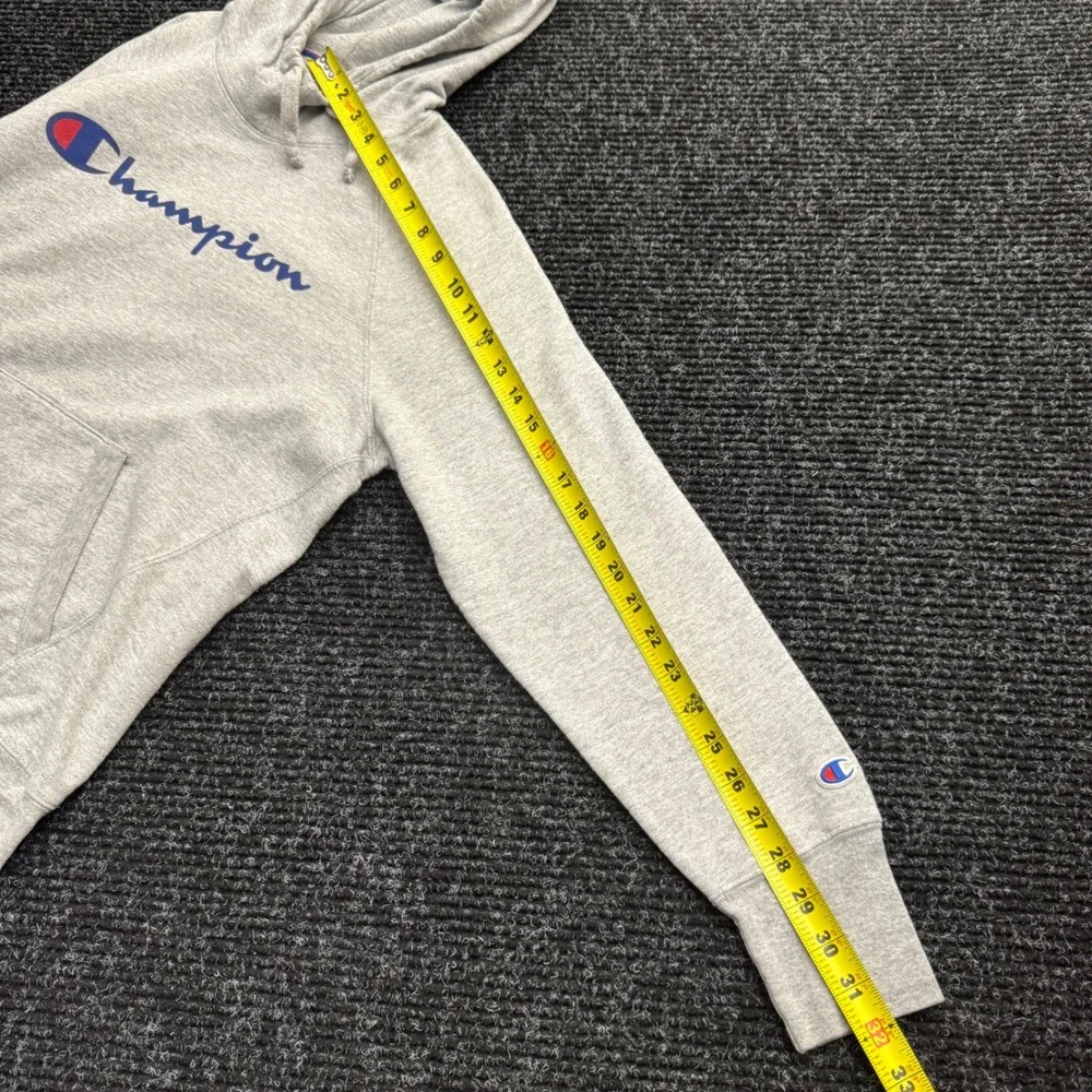 Champion Mens Script Logo Pullover Hoodie Gray Raglan Sweatshirt AW965H Large